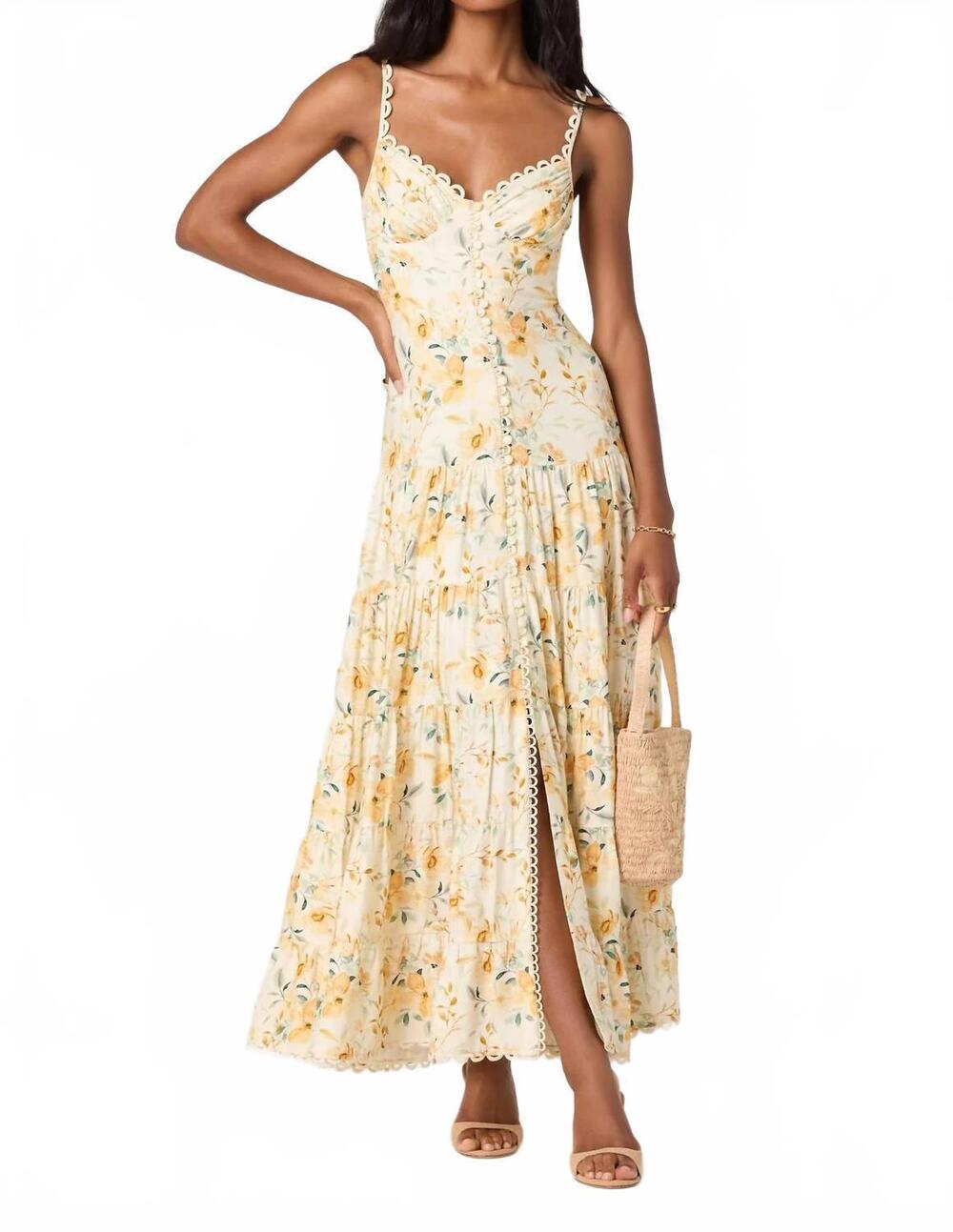 NEW ASTR tazia floral dress in yellow cream